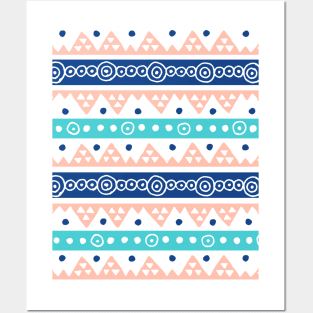 Tribal Coral Blue Teal Hand Drawn Posters and Art